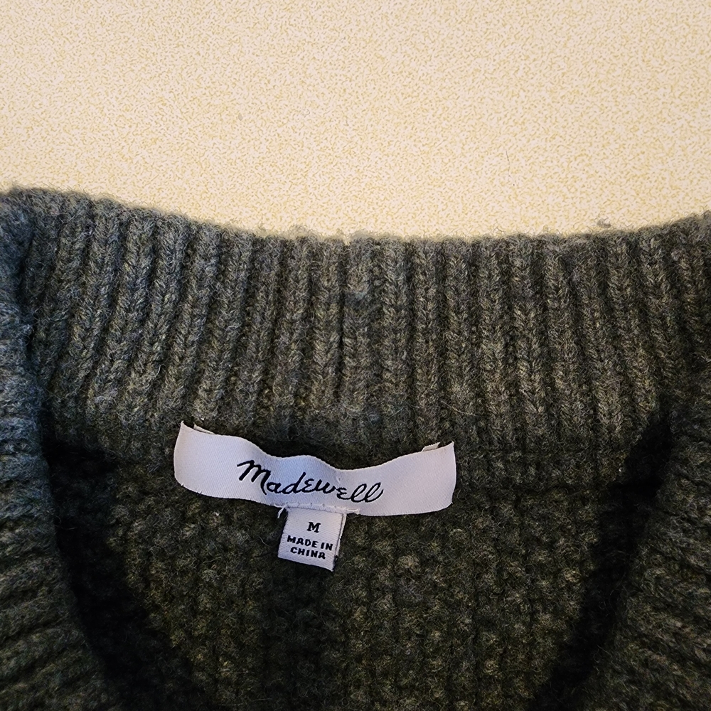 *MERINO WOOL* Madewell Olive Cable Knit Sweater with Ruffle Details - Picture 3 of 4